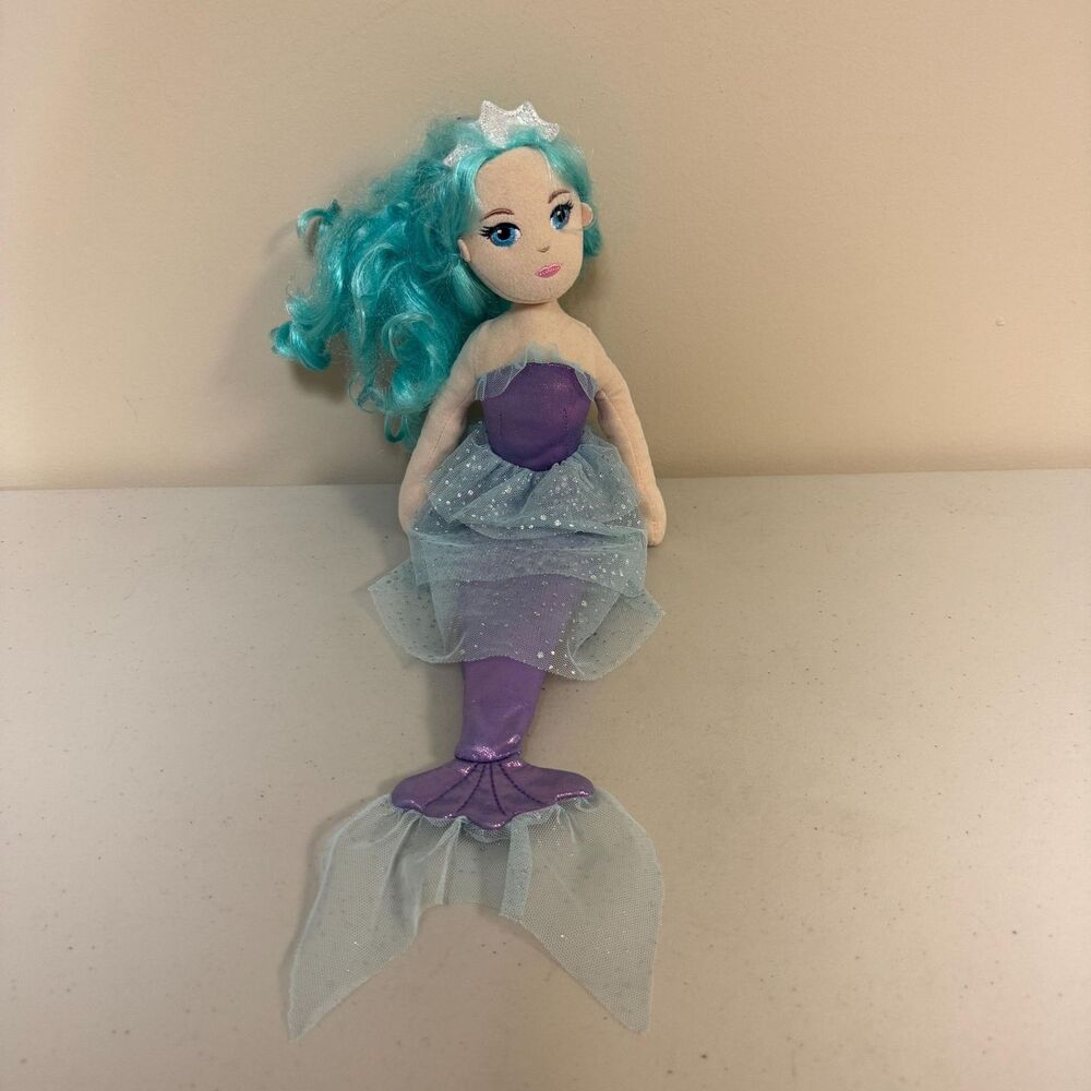 Aurora Sea Sparkle Mermaid Plush Purple Green Teal Curly Hair Stuffed Doll Toy
